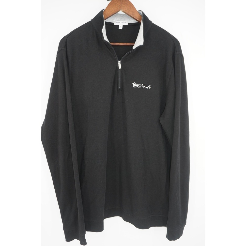Peter Millar Sweatshirt Mens XL Black Quarter Zip El Polo Golf Logo Pullover